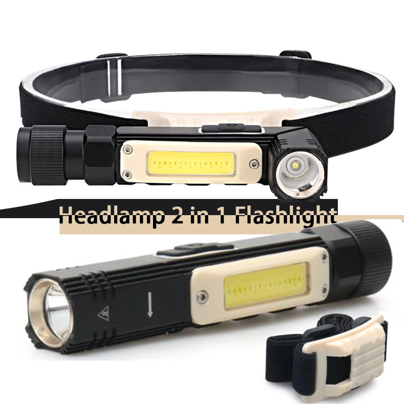 

XP-G3 led headlamp USB Charge COB Build-in battery magnet head lamp flashlight 2-in-1 for camping garage tool fishing headlight