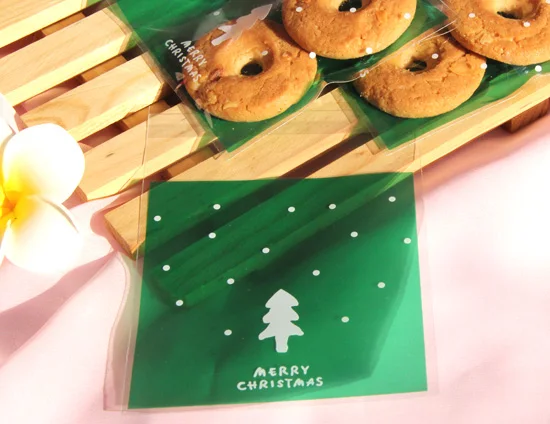 

200pcs Christmas Tree Self-adhesive Food Packing Bag Cellophane Bag Biscuit bag Plastic Party Favor Bag