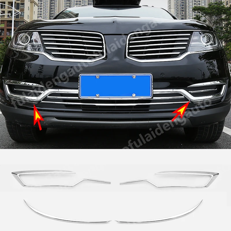 

For Lincoln MKX 2016-2018 ABS Chrome Front Bottom Fog Light Lamp Cover Trim Front fog light strip Car styling accessories