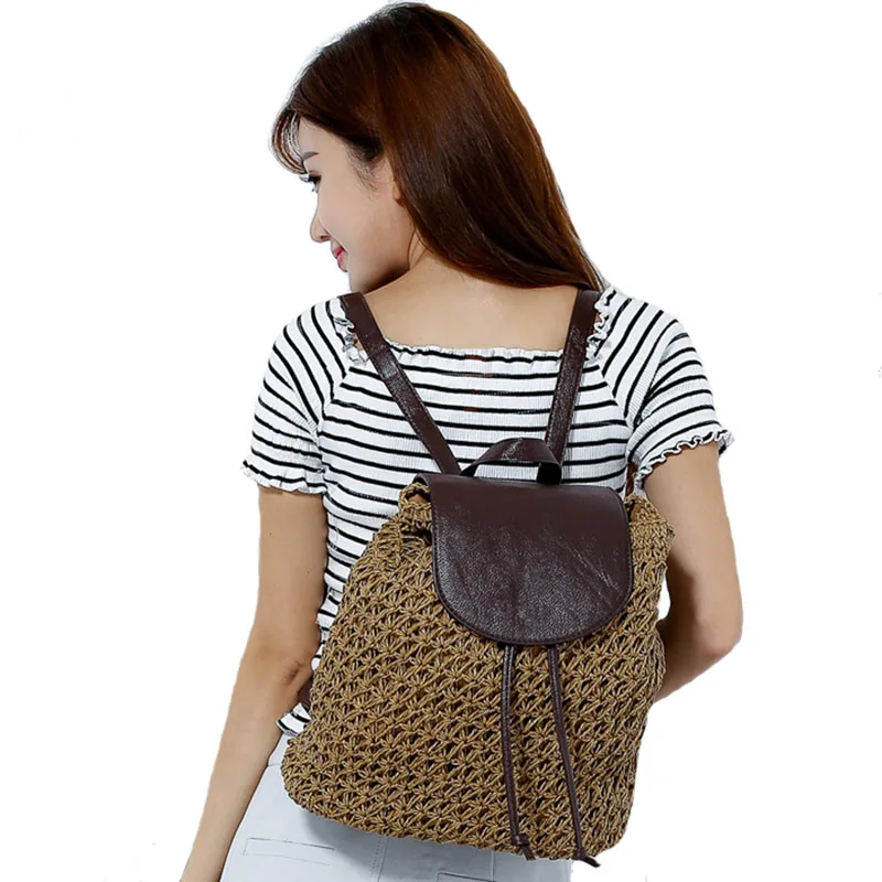Women Backpack Drawstring Female Fashion Straw Bag Summer Beach INS Popular Lady Weave Back Pack Bag Large Travel Mochila BP0234 (13)