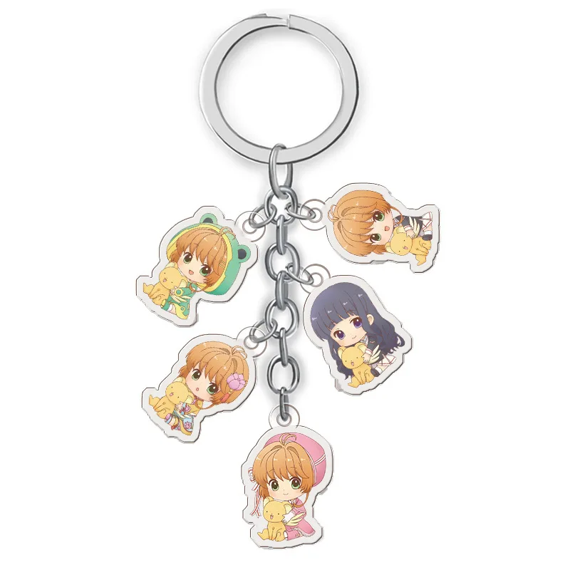 

5 in 1 Anime Card Captor Sakura Keychain Japanese Cartoon Li Syaoran Car Key Holder Chain Keyrings Bag Pendants Accessories