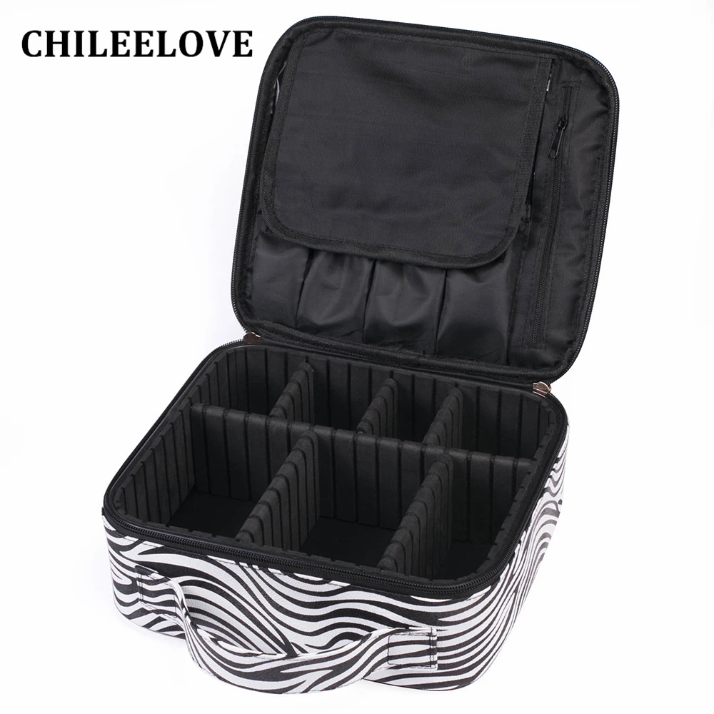 

CHILEELOVE Zebra Pattern Professional Multifunctional Portable Makeup Brushes Kit and Cosmetic Tool Storage Collection Bag