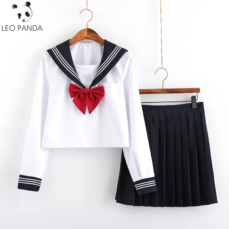 

2 Piece Set women Japanese JK Sets School Uniform Girls Sakura Embroideried Autumn High School Novelty Sailor Suits Uniforms
