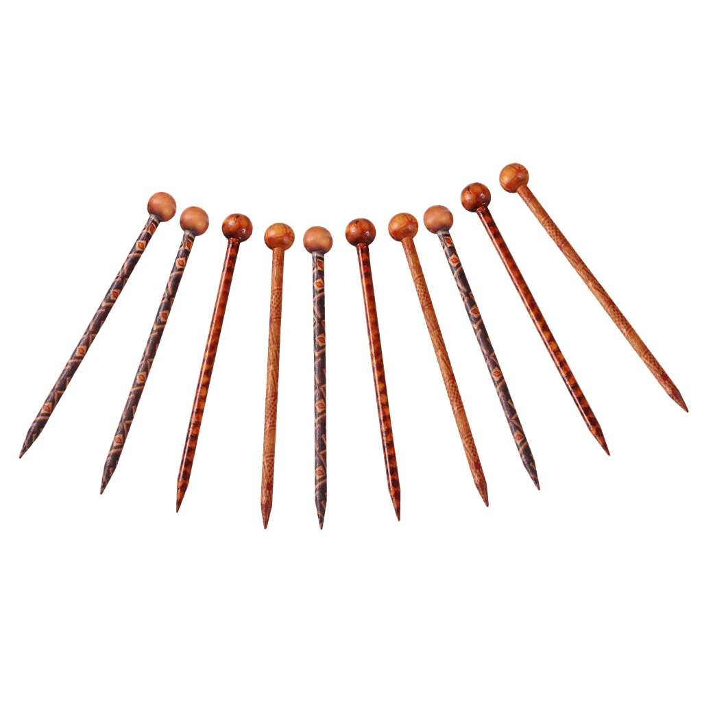 10 Pieces Elegant Vintage Printed Hair Sticks Shawl Picks Pins Forks Wooden Hair Stick Hairpin Head Pins For Hair Accessories