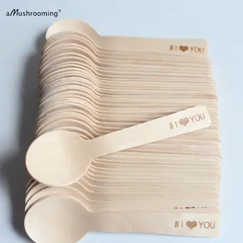 

Personalized hot stamped wedding spoons Tea Spoons 10cm i love you Engraved Wood silverware with tiny hearts