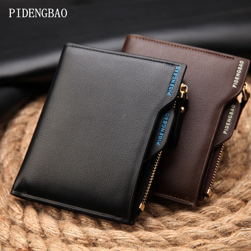 PIDENGBAO zipper solid high quality Men Wallets Coin Pocket Exposure Crossvertical section Men&#39;s ...