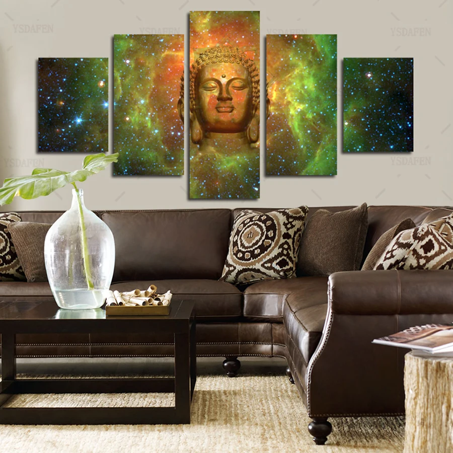5 Panels Buddha Head Canvas Prints Portrait Buddha Canvas painting Wall