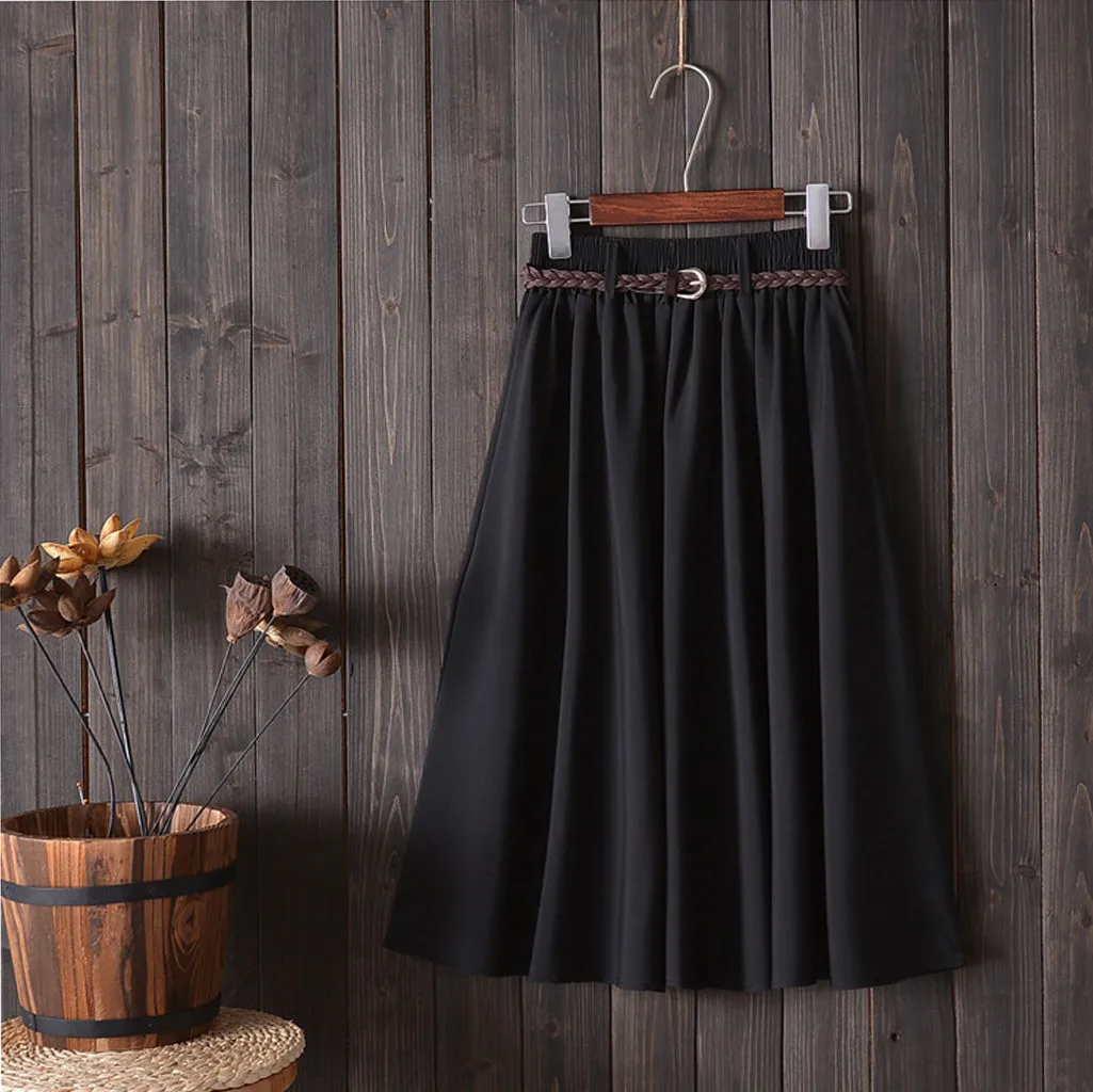 Womail юбка для женщин сексуальная мода Высокая талия юбка с поясом миди до колена трапециевидная школьная юбка Пляжная Новинка M523