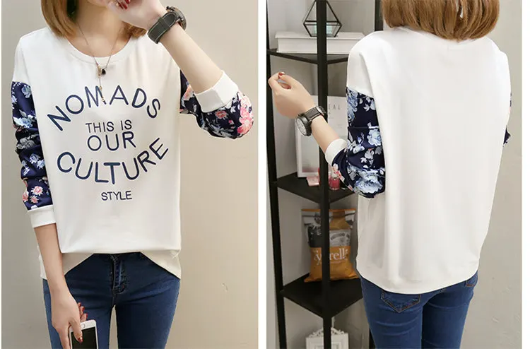 Fashion Autumn T-shirt Women Tshirt Lace Long Sleeve Tops Letter Print T-shirt Casual White Tshirts Camiseta Mujer Moda 2019 (6)
