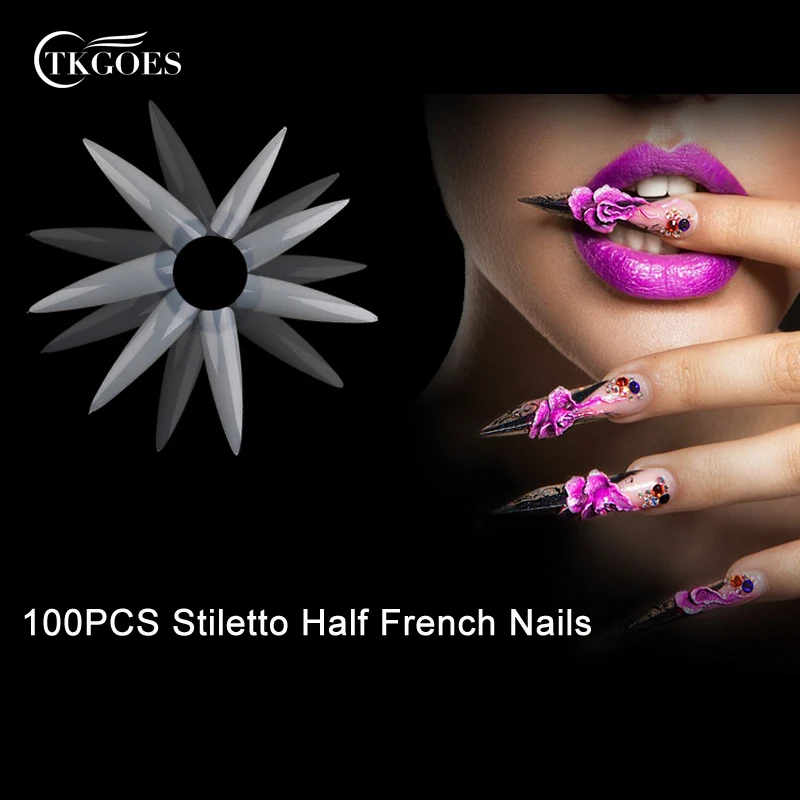 Tkgoes 100pcs Natural French Stiletto Nails Acrylic Artificial Tkgoes 100pcs Natural French Stiletto Nails Acrylic Artificial False Nail Tips Half Cover Fake In From Beauty
