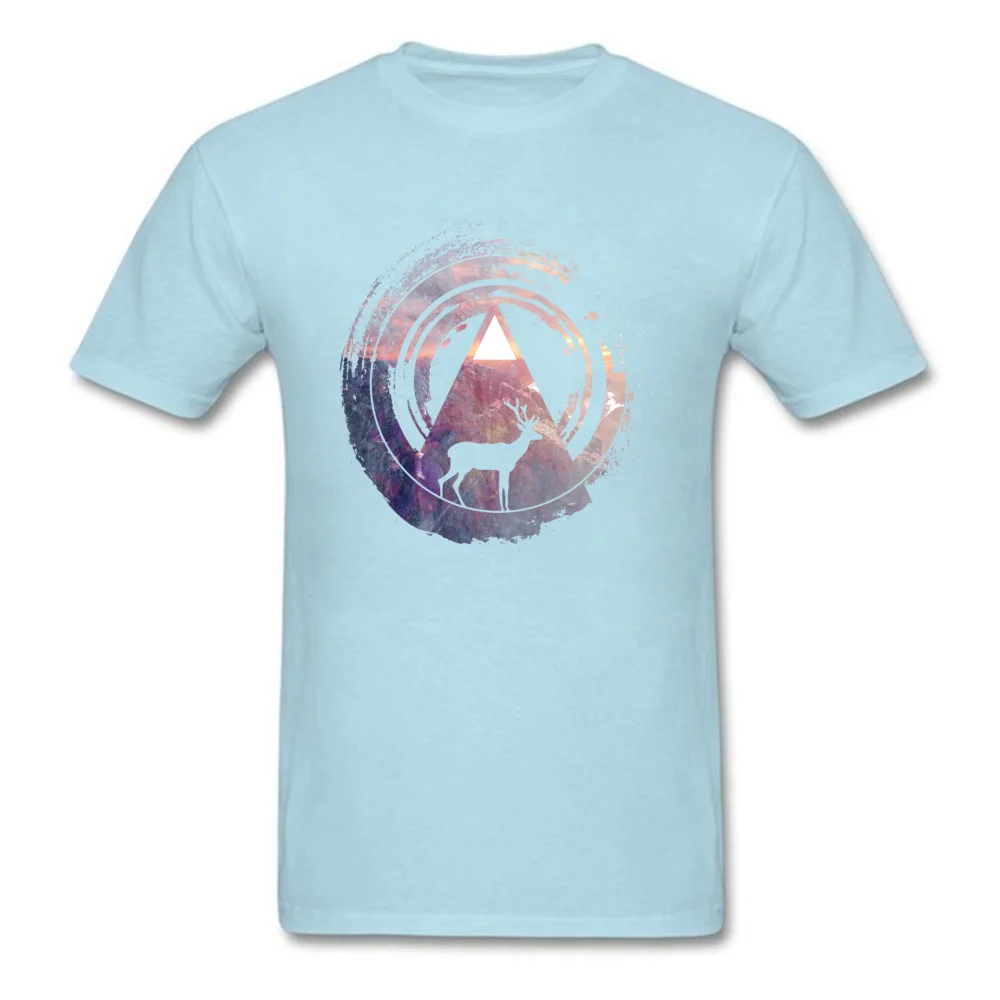 Party Short Sleeve Tops & Tees Father Day Round Neck Cotton Fabric Men T-Shirt deer mountain Party T-shirts Funny deer mountain light