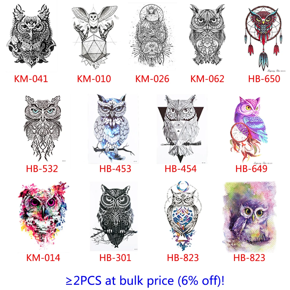 

2 Color Palet Lovely Sheet Colorful Body Art Catoon Drawing Temporary Tattoo Women Men Owl Decal Design Waterproof Tattoo
