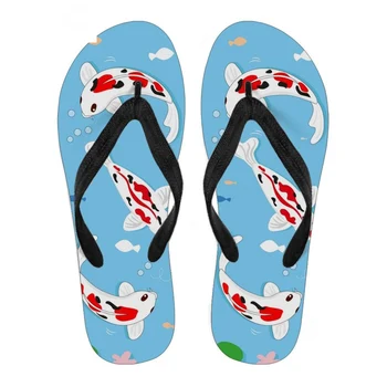 

Customized Koi Fish Print Summer Women Flip Flops Flats Slip-on Bath Slippers for Ladies Rubber Casual Beach Flip Flops Woman