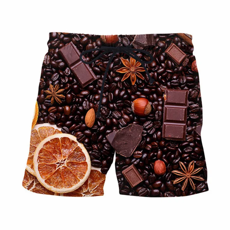 Шоколадный кофе бобы Повседневные Шорты Красочные летние для серфинга шорты унисекс забавные уличная сетка дышащии эластичные для талии шорты