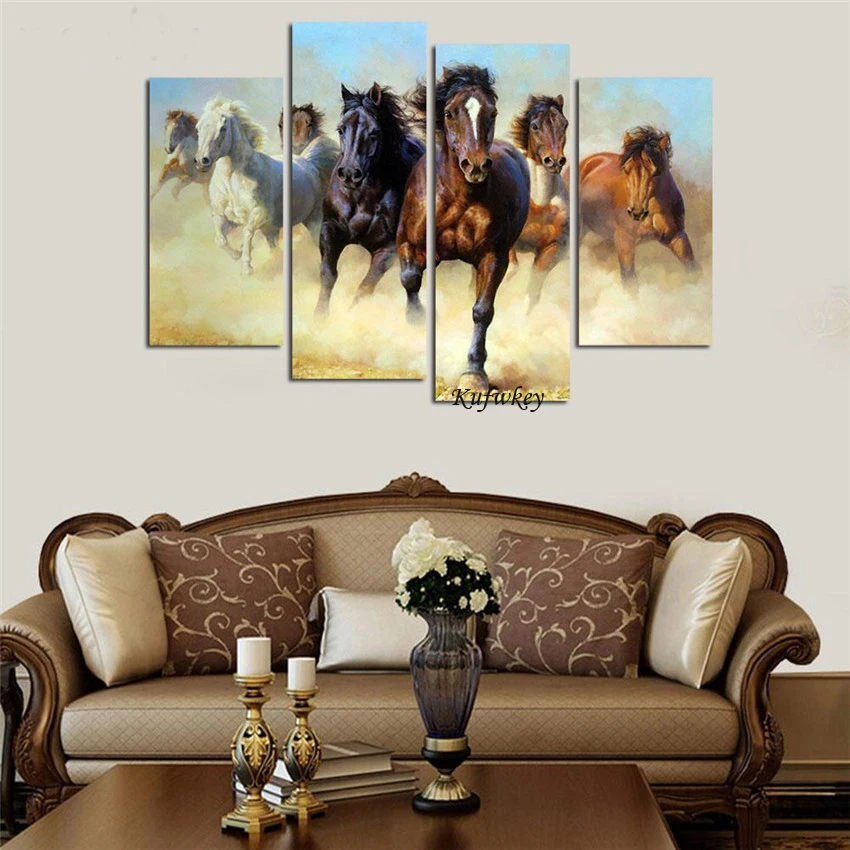Horses-Running-Print-Canvas-Printings-Modern-Wall-Art-Pictures-4-Panels-For-Home-Wall-Art-Decor