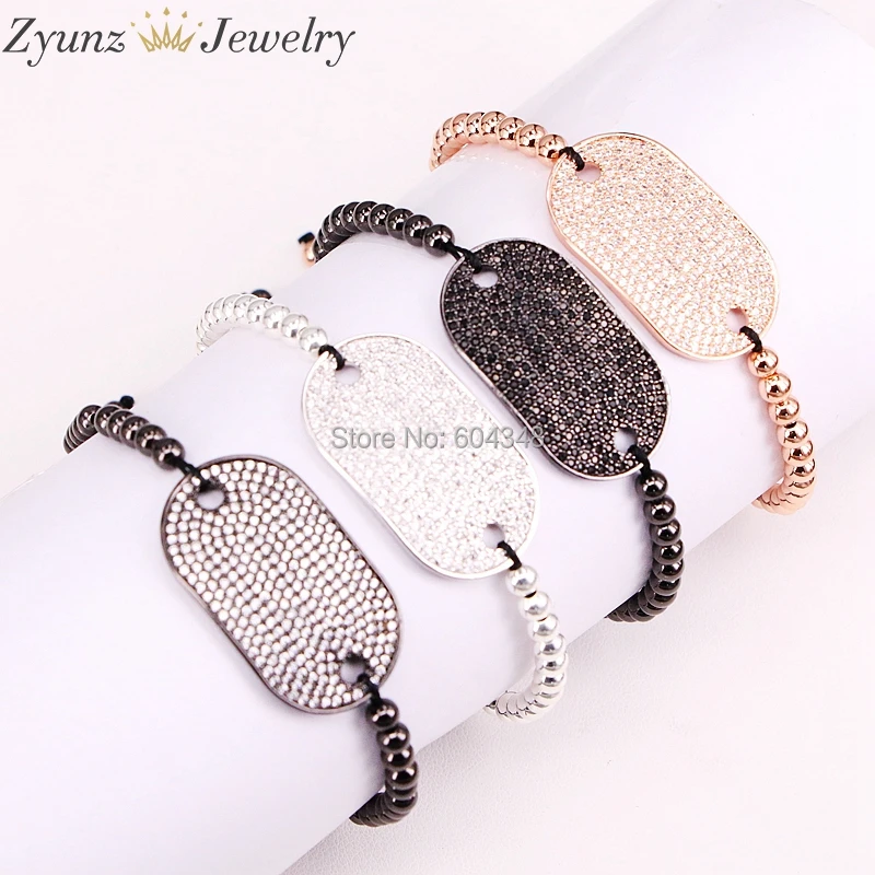 

5 Strands ZYZ298-2410 Trendy Jewelry Made by 4mm Round Brass Beads & Fashion Micro Pave CZ Bar Braiding Macrame Bracelet