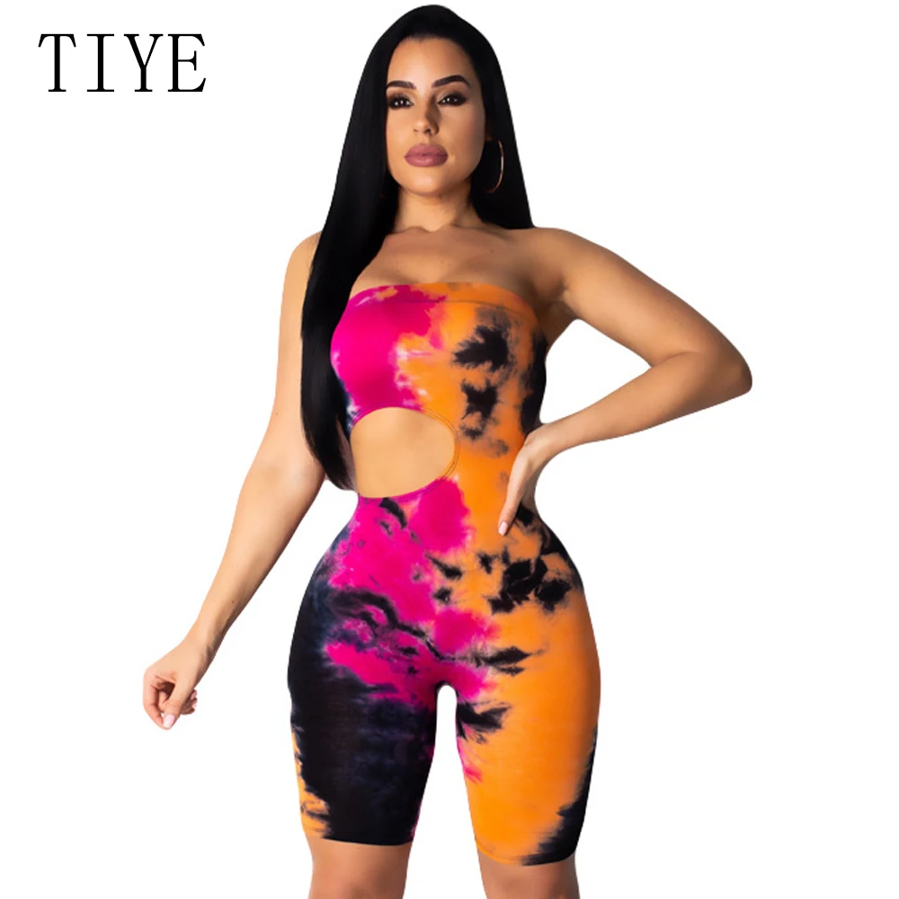 TIYE Tie Dye Print Sexy Off Shoulder Playsuits Backless Shorts Bodysuit Summer Hollow Out Overalls Rompers Womens Jumpsuit TIYE Tie Dye Print Sexy Off Shoulder Playsuits Backless Shorts Bodysuit Summer Hollow Out Overalls Rompers Womens Jumpsuit