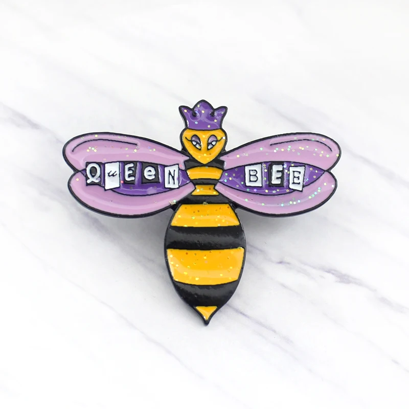 Shiny Purple Queen Bee Pin Brooch All Sparkling Purple Crown Bee Cartoon Enamel Pin Backpack For Woman And Kids Badge Gifts Brooches Aliexpress