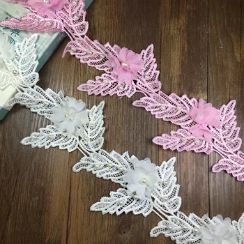 

15Yards 8.5cm Width Flowers 3D Chiffon Leaves Lace Dress Decoration Lace Fabric Applique Trimming Sewing Supplies Pearl Trims