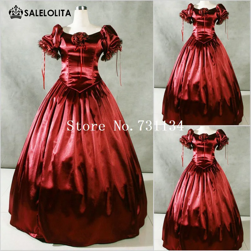 2016 Hot Sale Red Satin Long Gothic Victorian Dresses Marie
