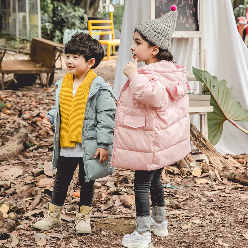 2019 Brand Winter Children's Long Hooded Down Jacket Children's Boy Girls Rabbit Ears Shape Candy Color Down Overwear Coat Cute09