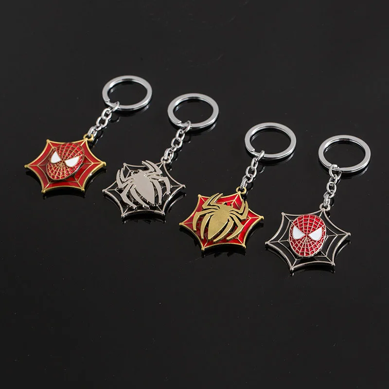 

New Spider man figure Keychain Marvel Hero Logo Rotate Keyring Dog Tag Pendant Avengers Thor Hammer Fashion Key Chains For Men