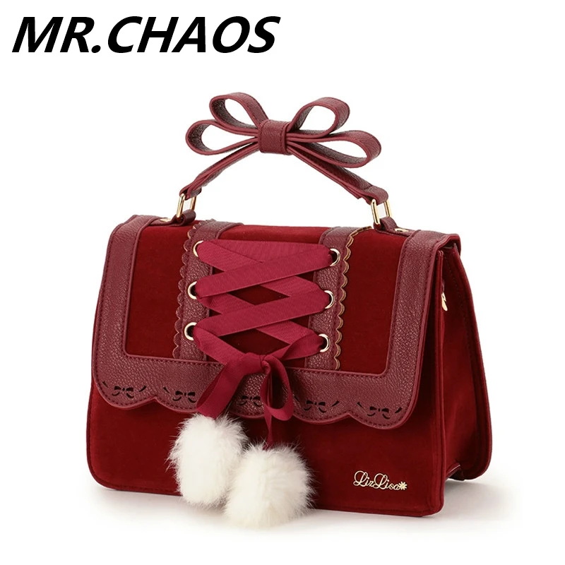 

2019 New Fashion Liz Lisa Cute Bow Shoulder Bags Women Sweet Red Handbag Famous Brand Designer Girl Leather Shoulder Bag