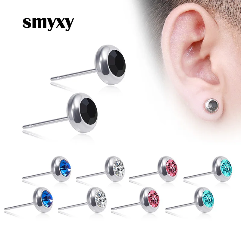 

1 pair Women Man Stainless/Titanium Steel Multicolor Rhinestones Stud Earrings Boy and Girl Hypoallergenic Ear Jewelry New Style
