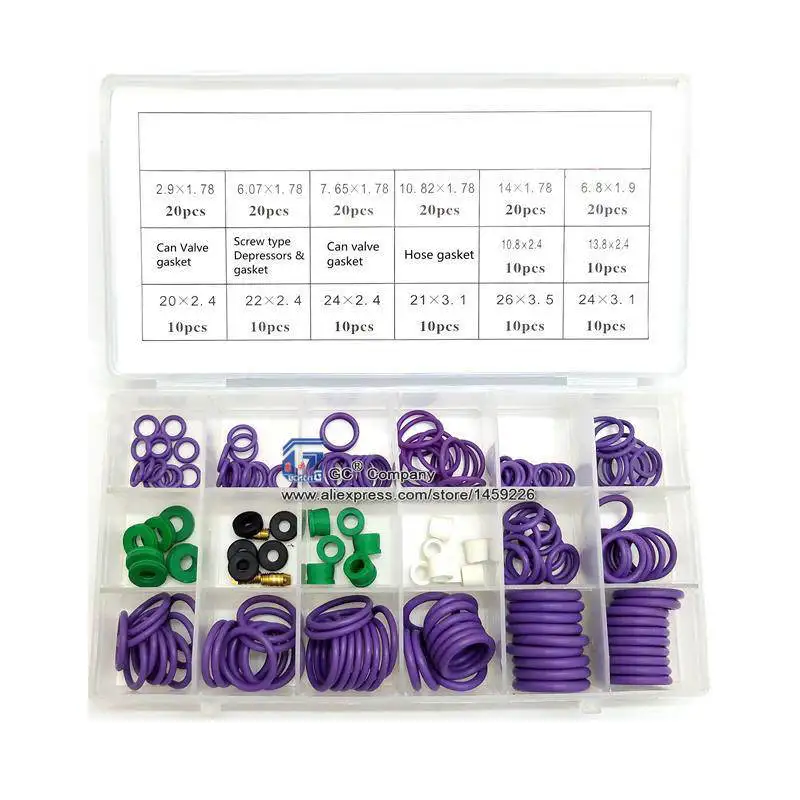 

Rubber O ring Set O-ring Seal Assortment Kit Repair Box for Automotive A/C Charging Hose Hydraulics Air Gas HVAC Pipe Rings