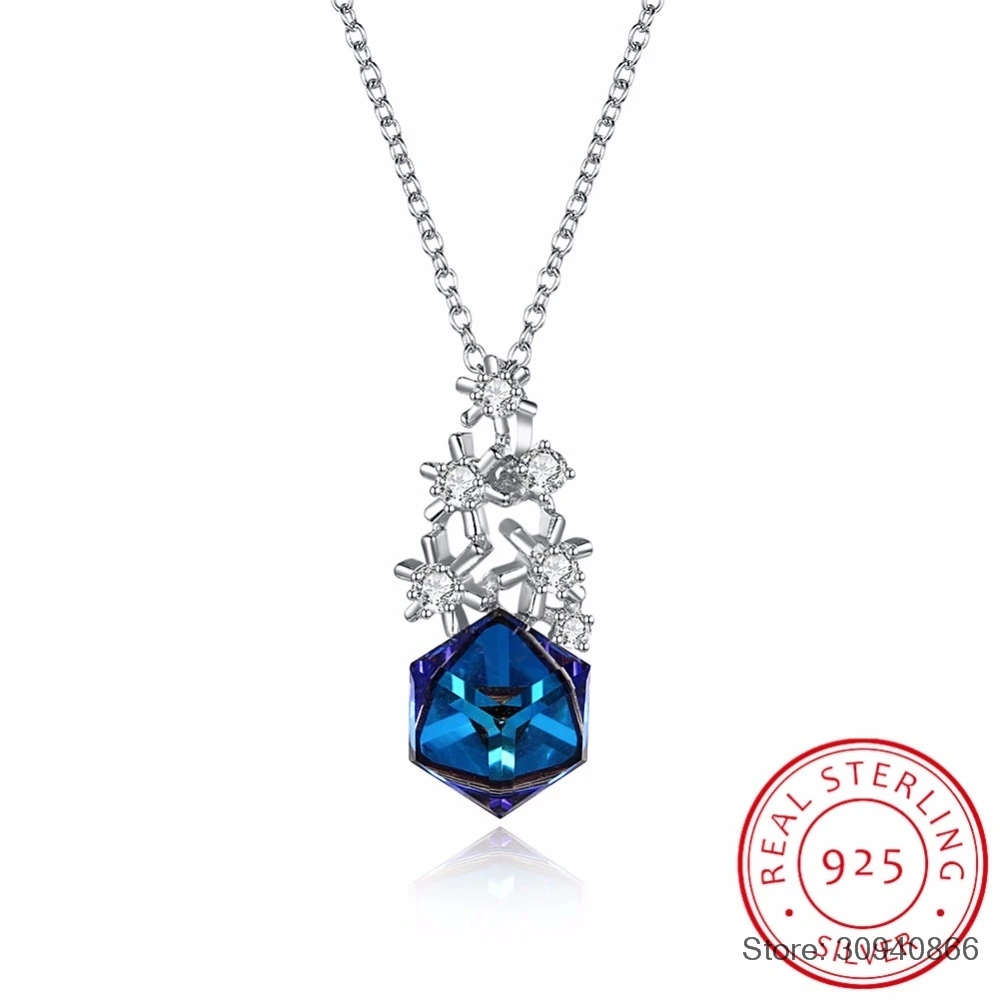 Luxury Crystal from Snowflake Pendants&Necklaces Genuine 925 Sterling Silver Necklace Fine Jewelry Gift for Women