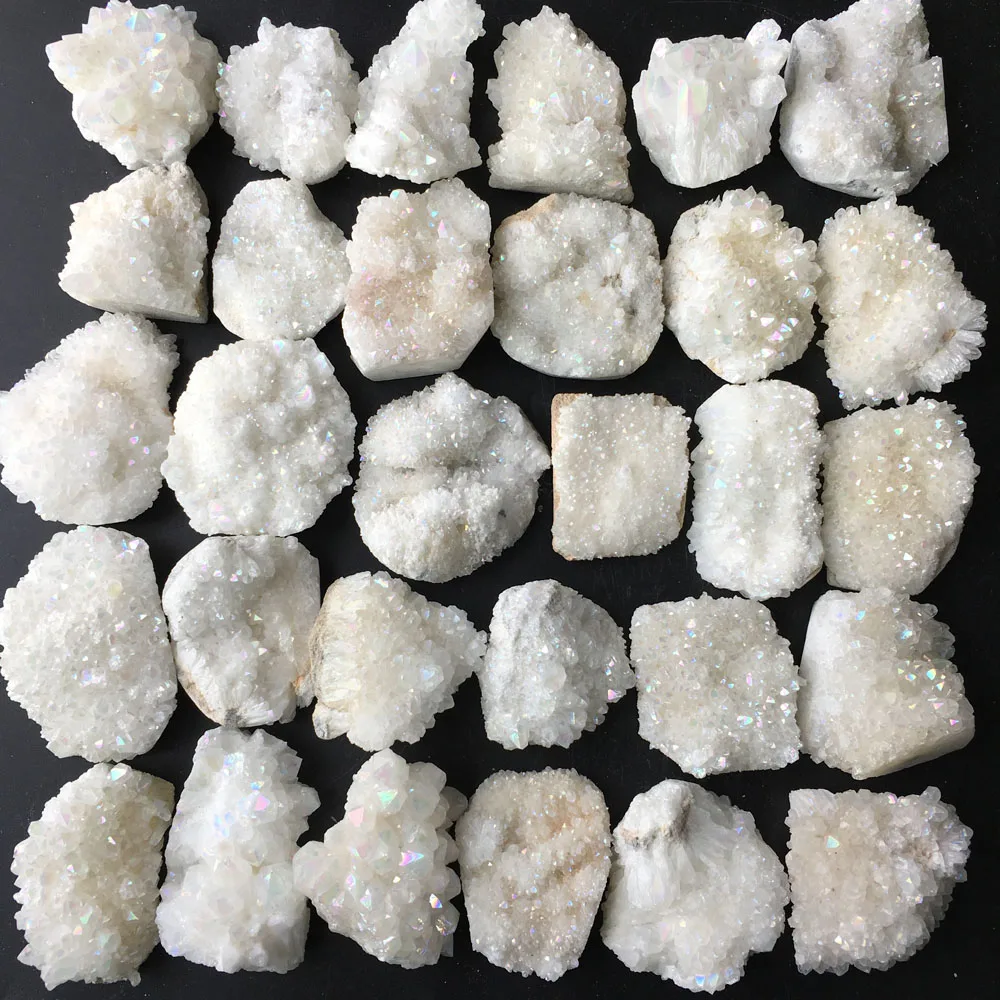

1163g 30pcs Angel White Aura Quartz Crystal Titanium Bismuth Silicon Cluster Rainbow