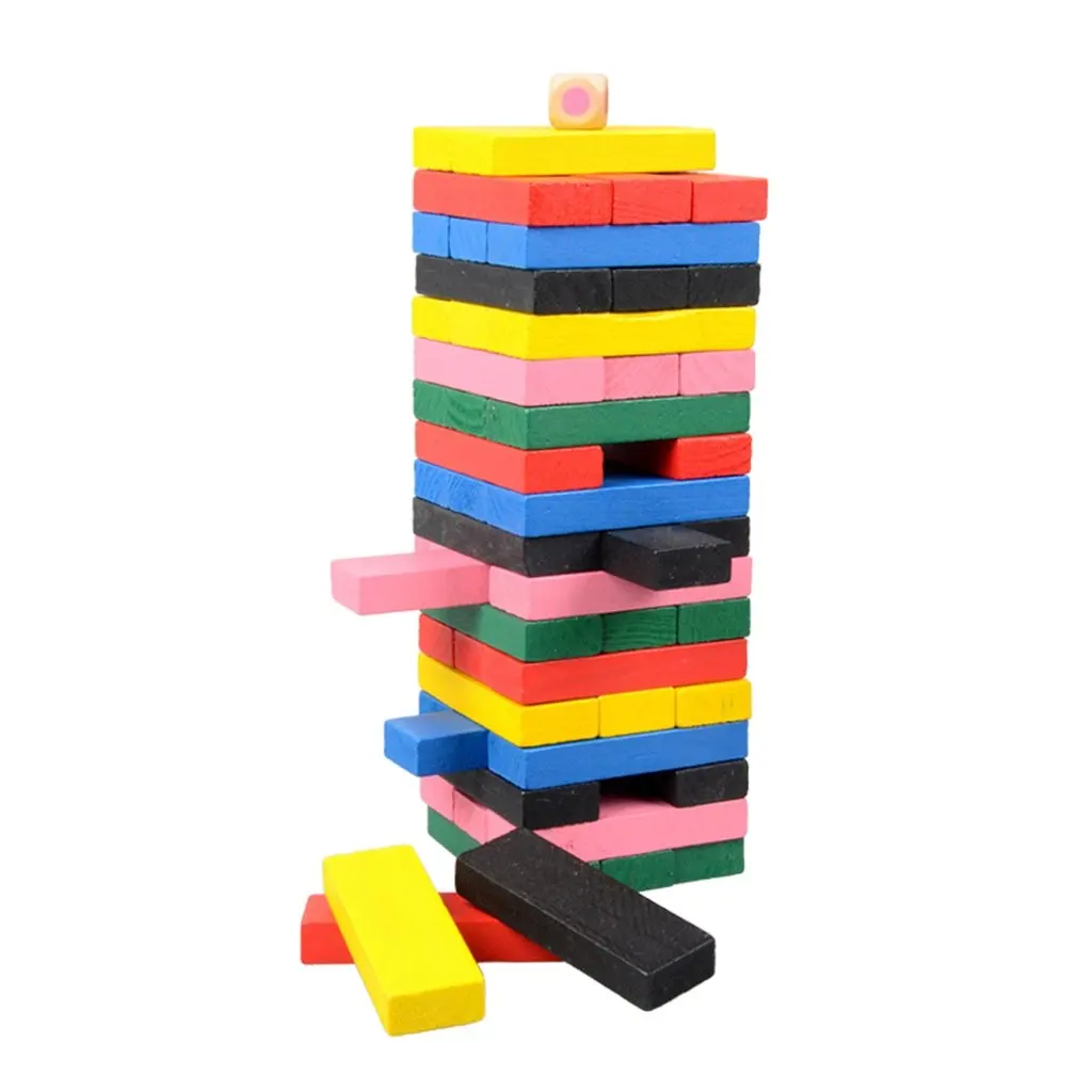 54 шт. деревянные строительные Конструкторы башня игра в штабелирование распознавание цвета воображение развитие образования игрушечные