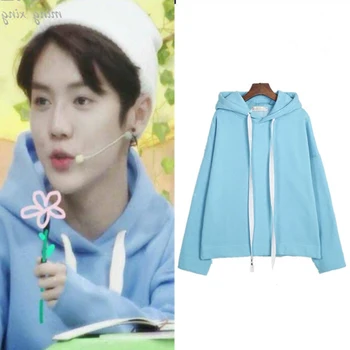 

kpop EXO Luhan the same blue hooded sweatshirts Women/Men kawaii tide star autumn warm hoodies 2020 new korea streetwear clothes