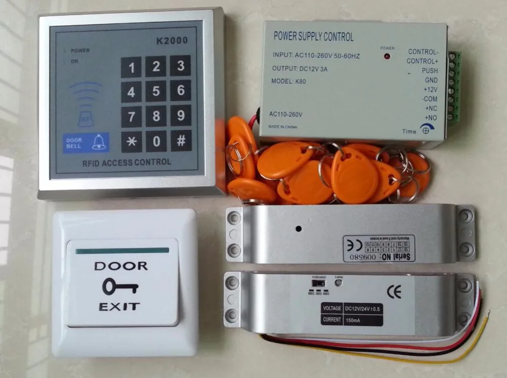 RFID дверь из стекла и дерева контроль доступа комплект с болтом падения Электрический магнит блокировка блока питания клавиатуры метки дверной Звонок