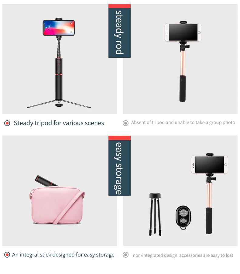 New selfie stick mobile phone tripod Hidden bracket design Lightweight and easy to carry selfie stick folded length 19cm stick