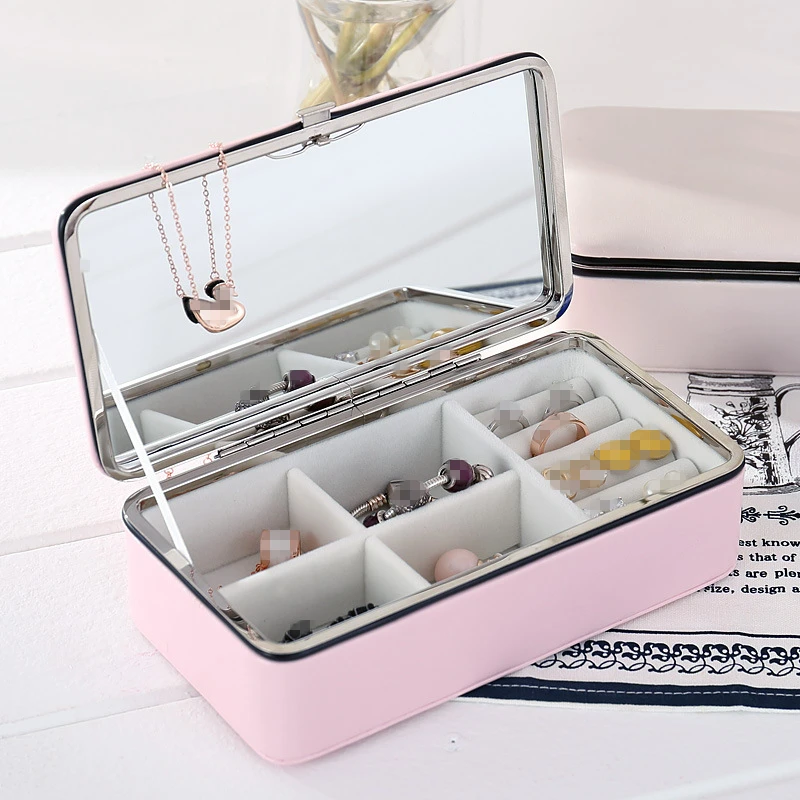 Guanya Jewelry Organizer Gift Box Necklace Earring Holder Packaging Display Case Travel Portable Box Ring Box with Mirror