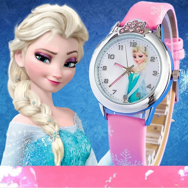 Reloj Mujer Новый мультфильм детей часы студентов милый кожа принцесса Эльза Анна Часы модная одежда для девочек Дети кварцевые наручные Часы