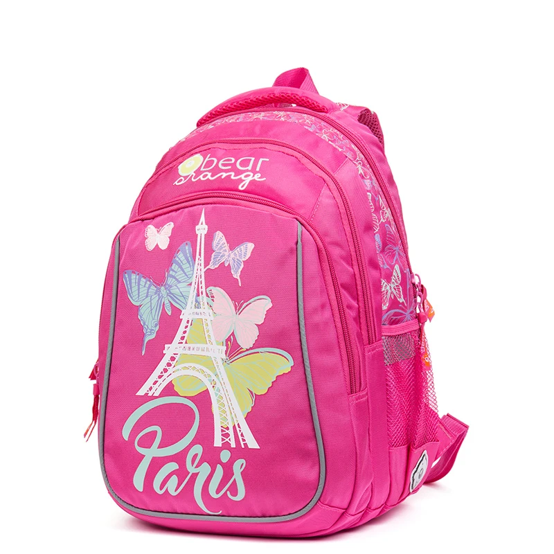 

GRIZZLY New Fashion Students Cartoon Butterfly School Bags for Girls Orthopedic Primary School Backpacks Children Grade 1-4