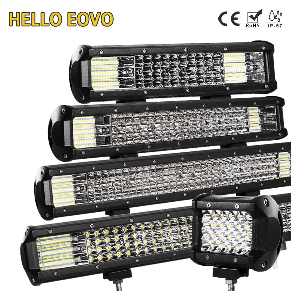 Koop HELLO EOVO LED Bar 4 7 12 20 22 28 36 inch LED Licht bar Rijden Offroad Boot Auto Tractor Truck 4x4 SUV ATV 12V 24V