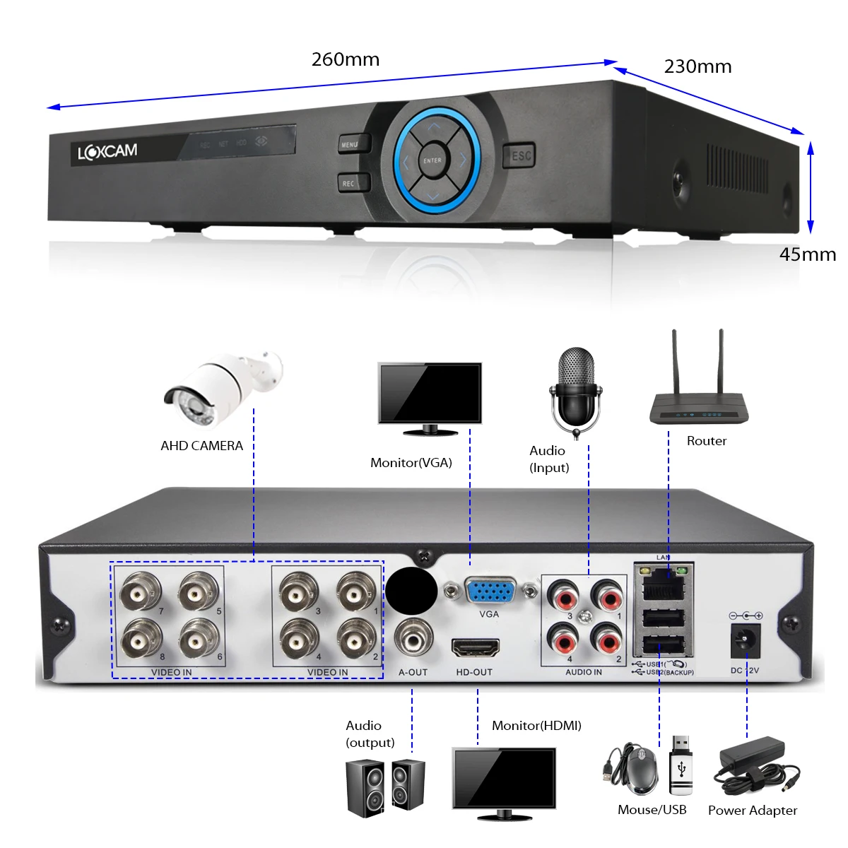 LOXCAM h.265 8CH HDMI 1080P dvr комплект 8X960P Металл IP66 Водонепроницаемая наружная камера 1.3mp CCTV система видеонаблюдения комплект видеонаблюдения