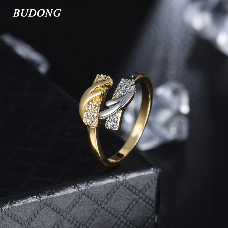 

BUDONG Drop Shipping Magnificent Mother's Day Gift Wedding Jewelry Adjustable Ring Women Open Rings Zirconia Bijoux XUR721