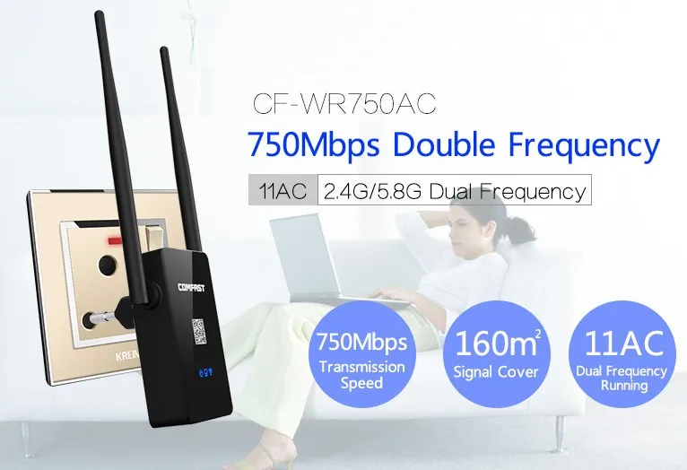 750Mbps Wifi Repeater Amplifier 2.4ghz+5ghz COMFAST wireless Repeater AC mi wifi Router Laptop 802.11AC Dual band wi-fi extender