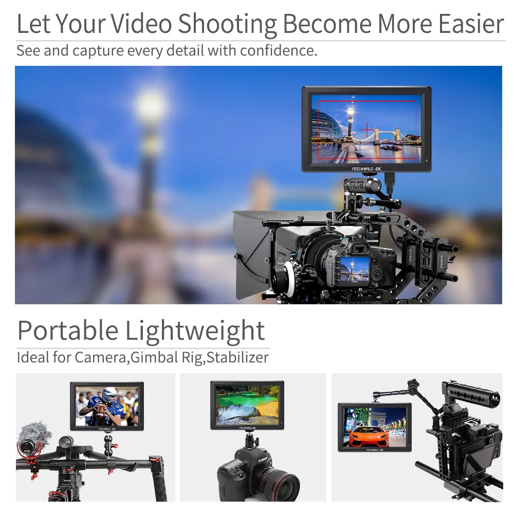Монитор Feelworld для цифровой зеркальной камеры экран 7 дюймов IPS 1920x1200 4K HDMI Canon Nikon Sony