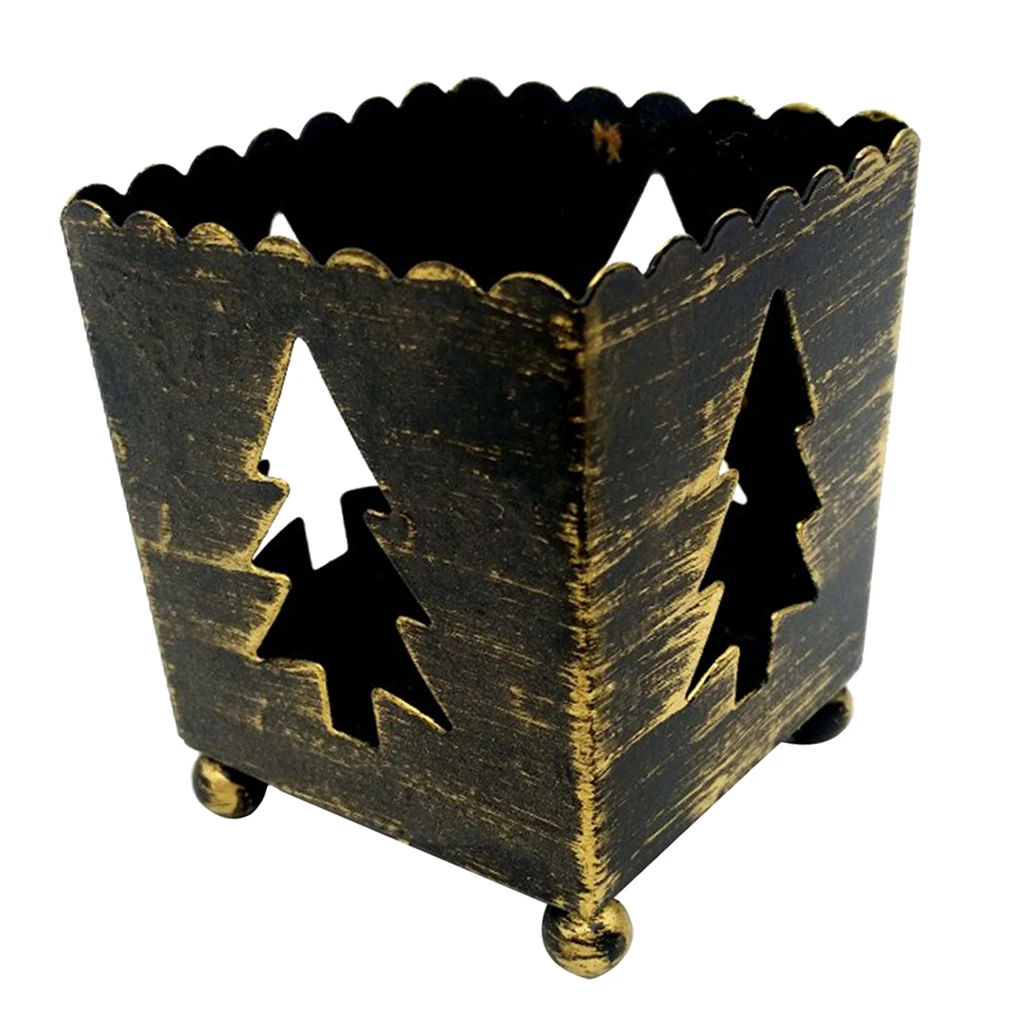 Mini 5x6.5x5.5CM Vintage Wrought Iron Christmas Candle Holder Hollow Star Tree Tree Heart Home Party Decoration