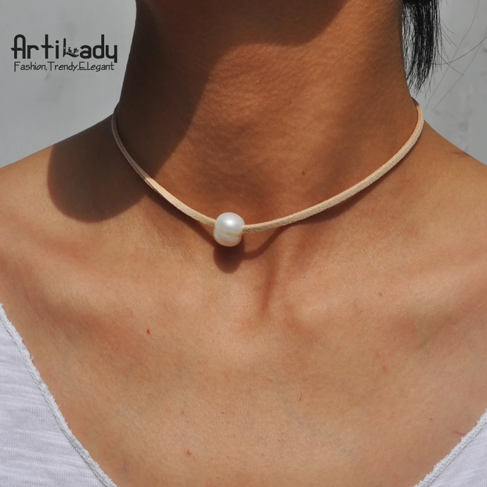 

Artilady genuine pearl choker necklace velet freshwater pearl necklace for women jewelry Idear Gifts for Sisters and Friends