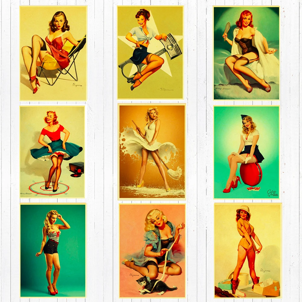 Винтажный WW II сексуальный Pin Up Girl Классический Холст Картина винтажная стена