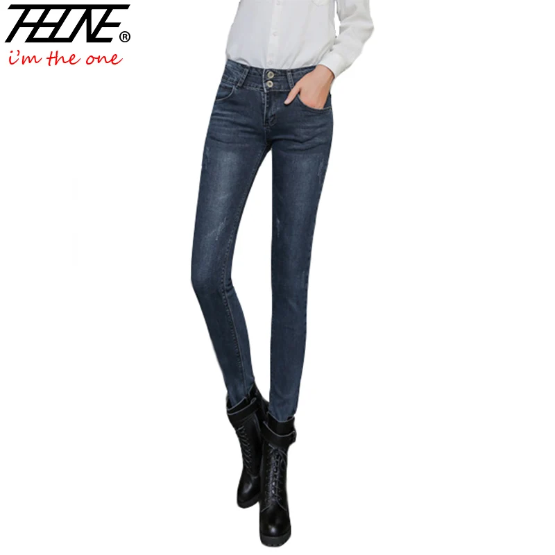 THHONE High Waist Jeans Women Trousers Washed Denim Pants