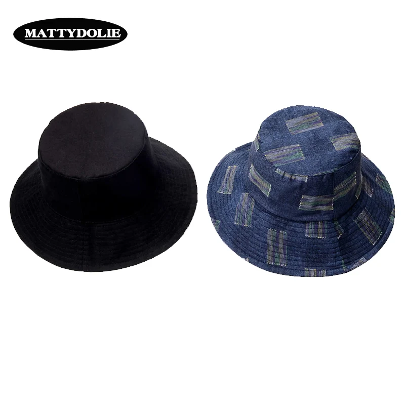 

MATTYDOLIE Double-sided Fisherman Hat Plaid Cotton Bucket Hat Summer Sunscreen Ladies Basin Hat Beach Folding Sun Hat Lovers