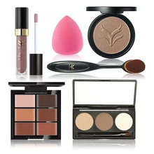 6 шт./компл. набор для макияжа Блеск для губ+ бронзаторы+ консилер+ контурный+ кисти для макияжа овальные+ капельки воды пуховка