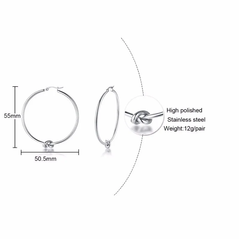 Серебряный тон Любовь узел серьги-кольца для женщин серьги из нержавеющей стали стильные ювелирные изделия женские аксессуары